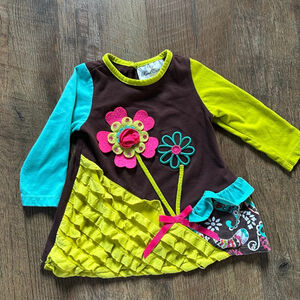 Girls Rare Editions Casual Dress 18 Months Brown Green Floral